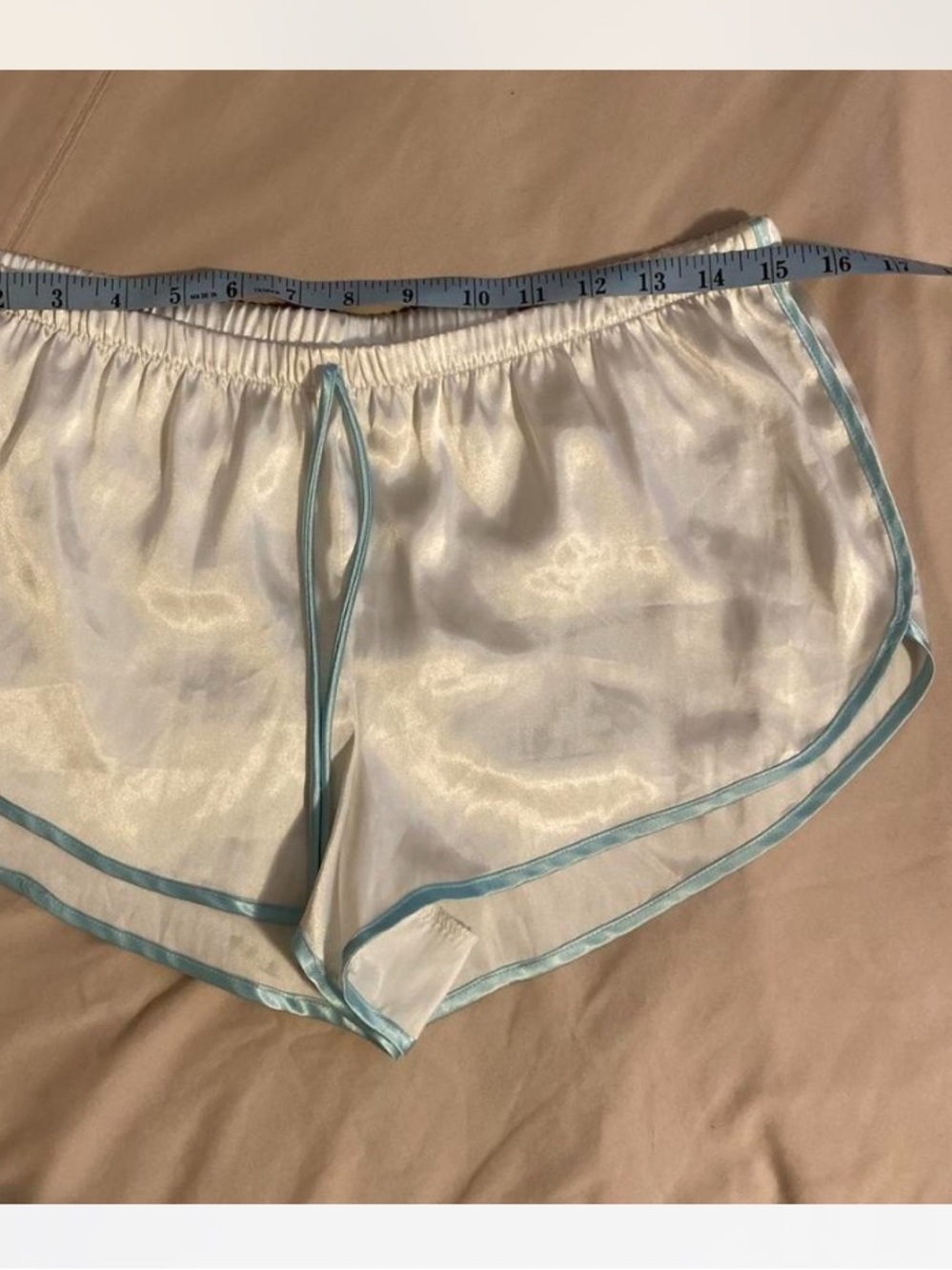 Apt. 9 White Satin Sleep Shorts with Light Blue Trim Sz M